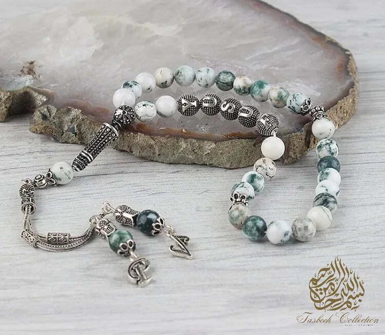 Tree Agate Rosary Tasbih With 925 Sterling Silver