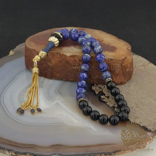 Lapis Lazuli and Onyx Tasbih with 925 Sterling Silver Tassel