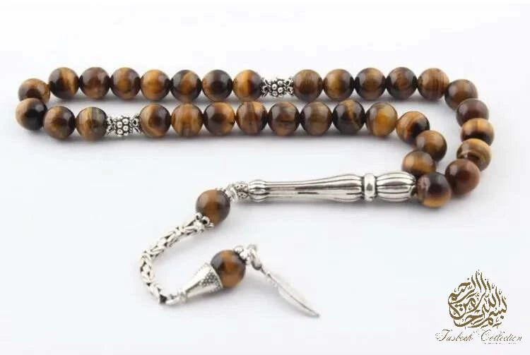Tiger Eye Tasbih With 925 Silver Tassel - Second Style