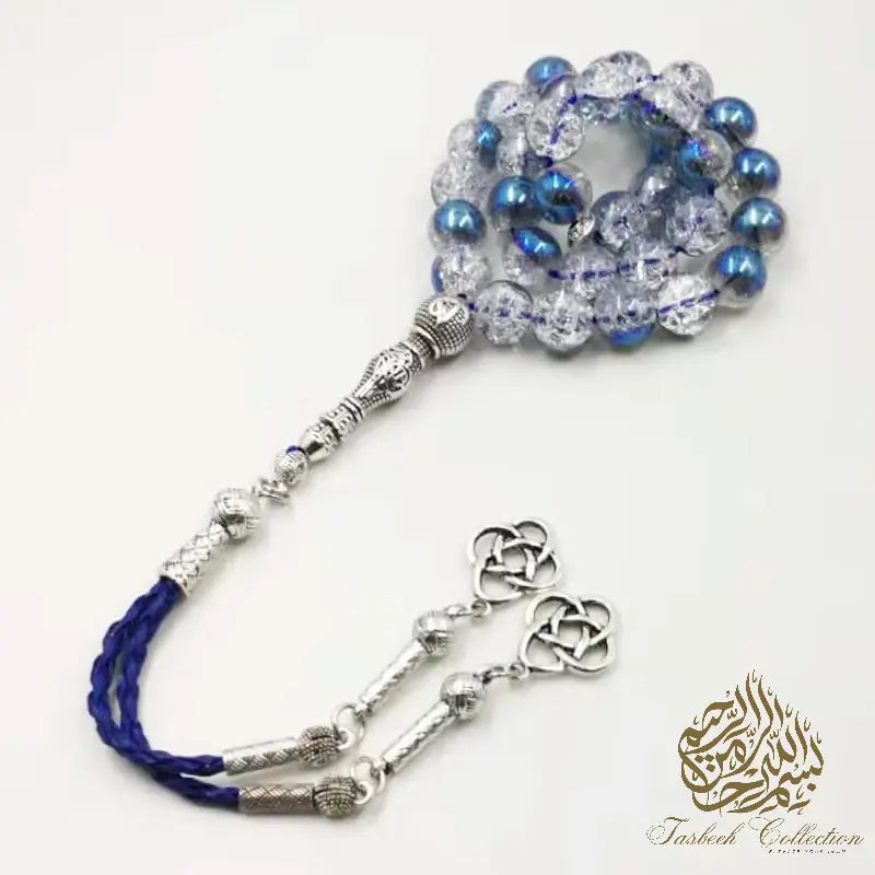 Blue Burst Crystal Rosary with leather tassel