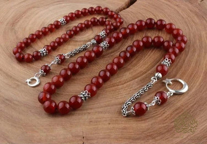 Father and Son Agate Tasbih with 925 Sterling Silver Tassel - Tasbeeh Collection