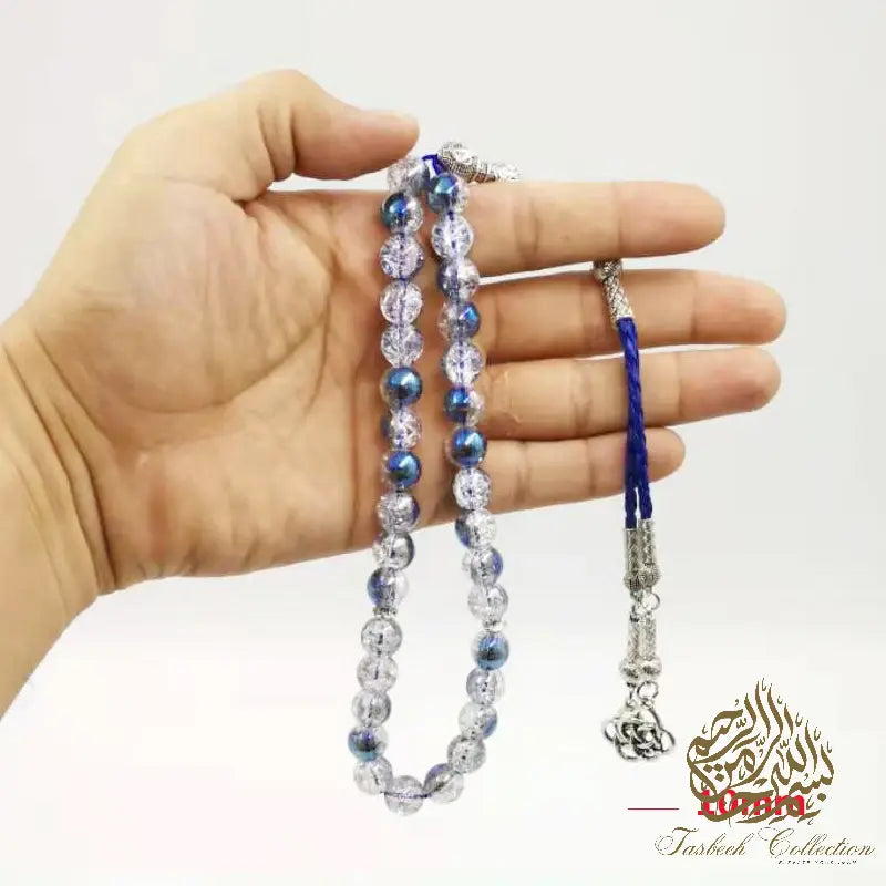 Blue Burst Crystal Rosary with leather tassel