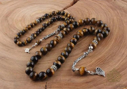 Father and Son Tiger Eye Tasbih with 925 Sterling Silver Tassel - Tasbeeh Collection