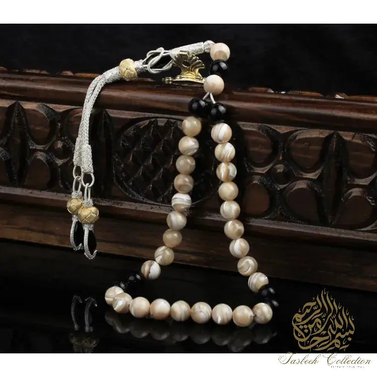 Seashells and Onyx Rosary Tasbih with 925 Silver Tassel