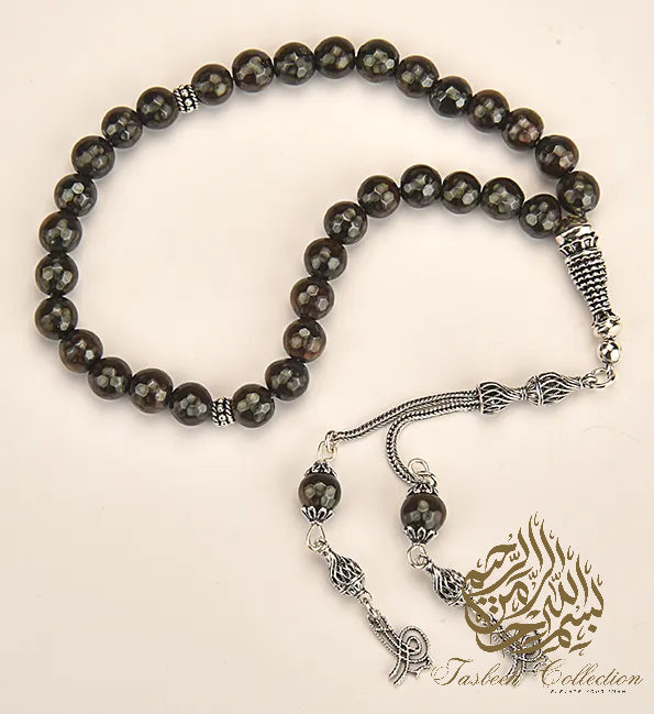 Heat Stone Rosary Tasbih with 925 Sterling Silver Tassel – Color-Changing Beads