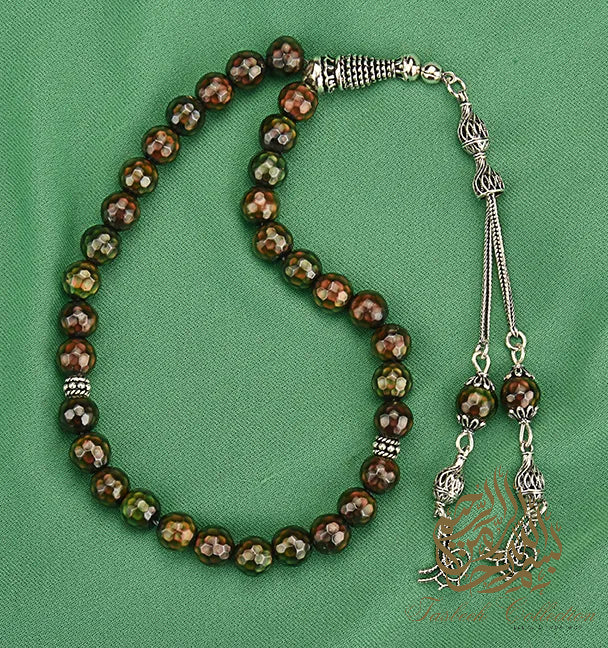 Heat Stone Rosary Tasbih with 925 Sterling Silver Tassel – Color-Changing Beads