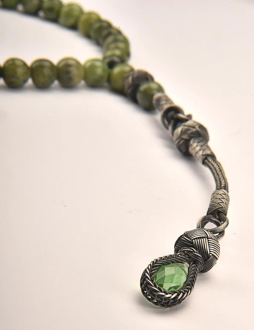 Canadian Jade Rosary Tasbih with 925 Sterling Silver Kazaz Tassel – Premium Handcrafted Design