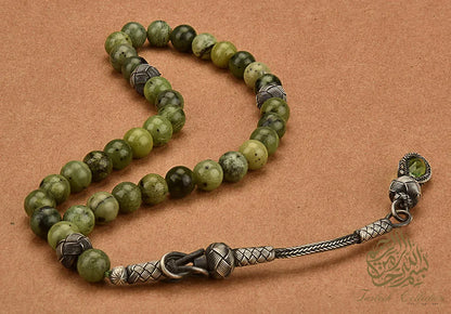 Canadian Jade Rosary Tasbih with 925 Sterling Silver Kazaz Tassel – Premium Handcrafted Design