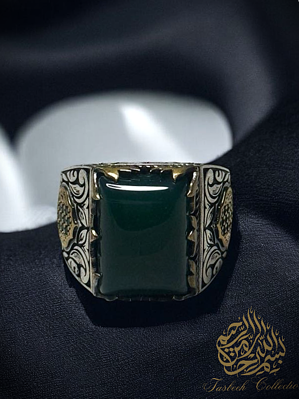 Premium Natural Green Agate Stone 925 Silver Ring