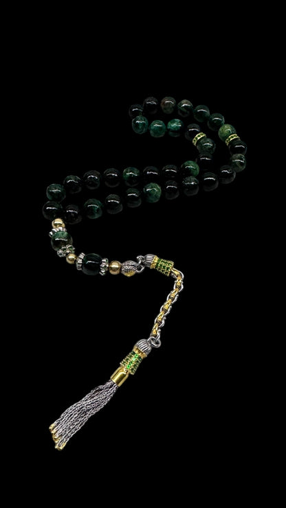 Zarafet - Limited Edition - Rosary with African Emerald and  925 Sterling Silver Tassel