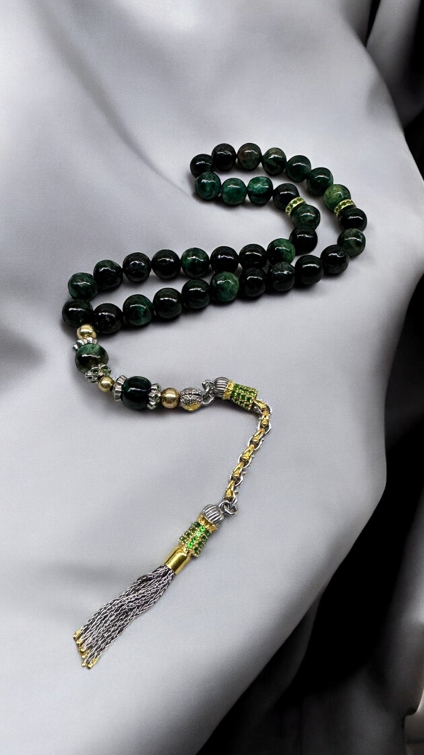 Zarafet - Limited Edition - Rosary with African Emerald and  925 Sterling Silver Tassel