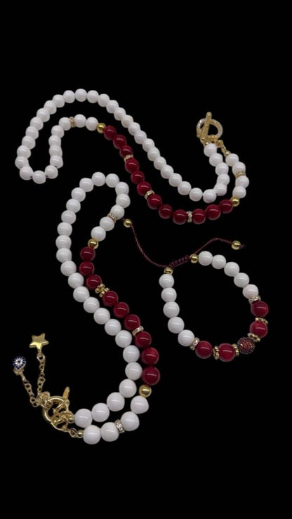 Zarafet Mother & Daughter Edition – Gold-Plated Red Coral & Mother of Pearl Set