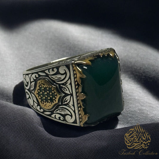 Premium Natural Green Agate Stone 925 Silver Ring