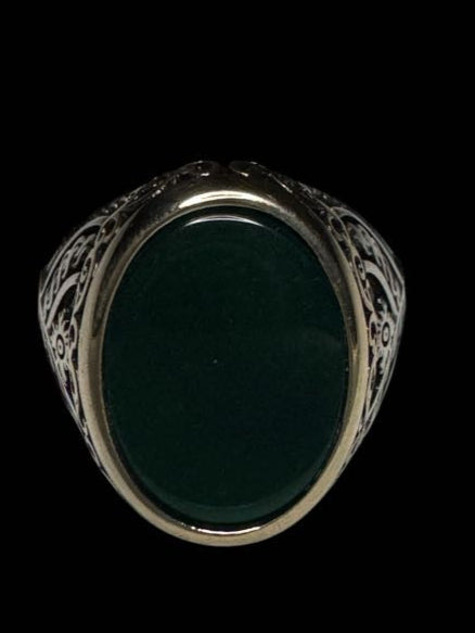 Green Natural Agate Royal Scrolls Premium Ring