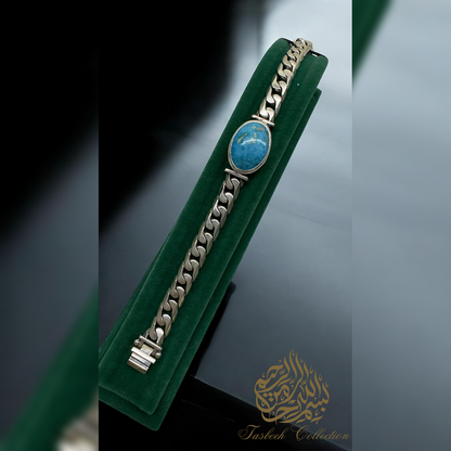 Sterling Silver Cuban Bracelet with Turquoise Stone