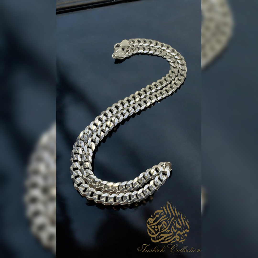 سلسلة كوبية من الفضة الإسترلينية مقاس 8 مم