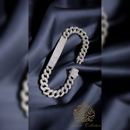 Sterling Silver Iced Cuban ID Bracelet