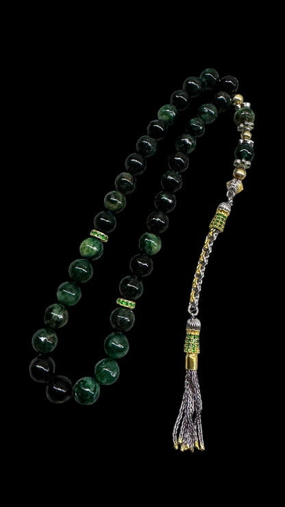 Zarafet - Limited Edition - Rosary with African Emerald and  925 Sterling Silver Tassel