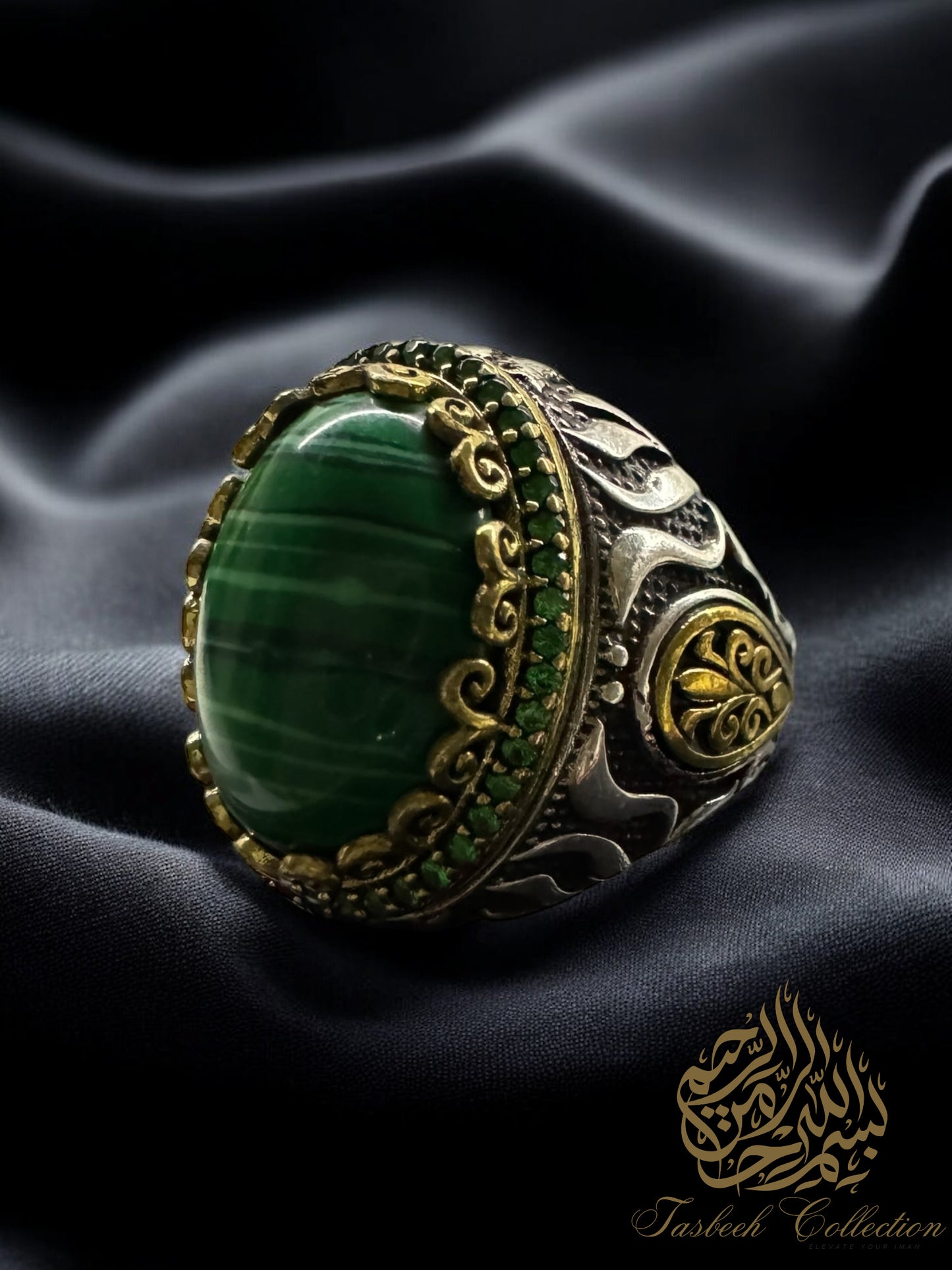 Natural Malachite Stone Premium 925 Silver Ring