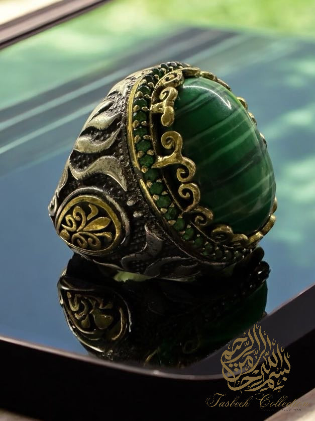 Natural Malachite Stone Premium 925 Silver Ring