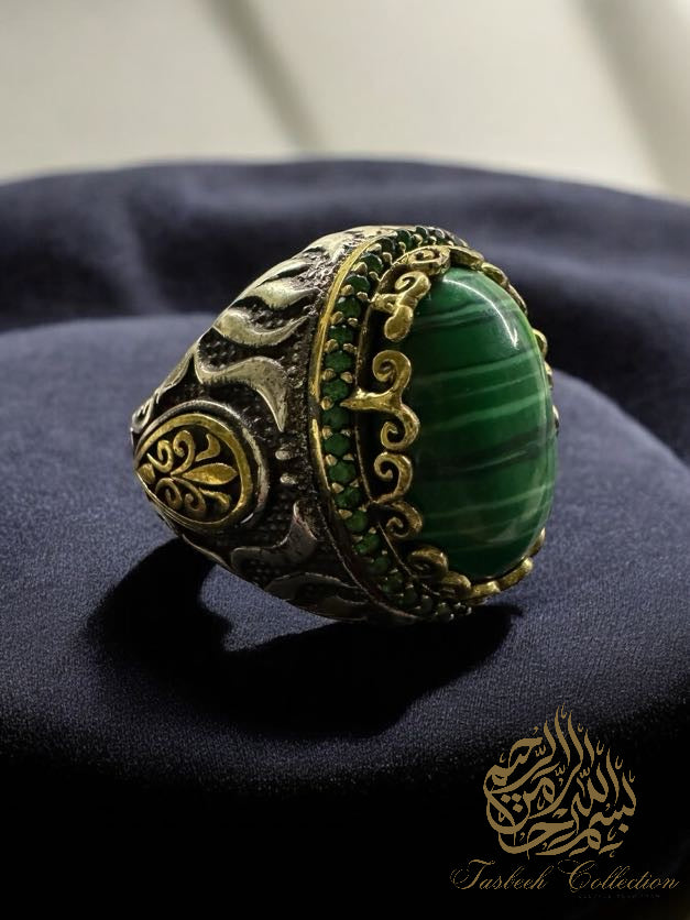 Natural Malachite Stone Premium 925 Silver Ring