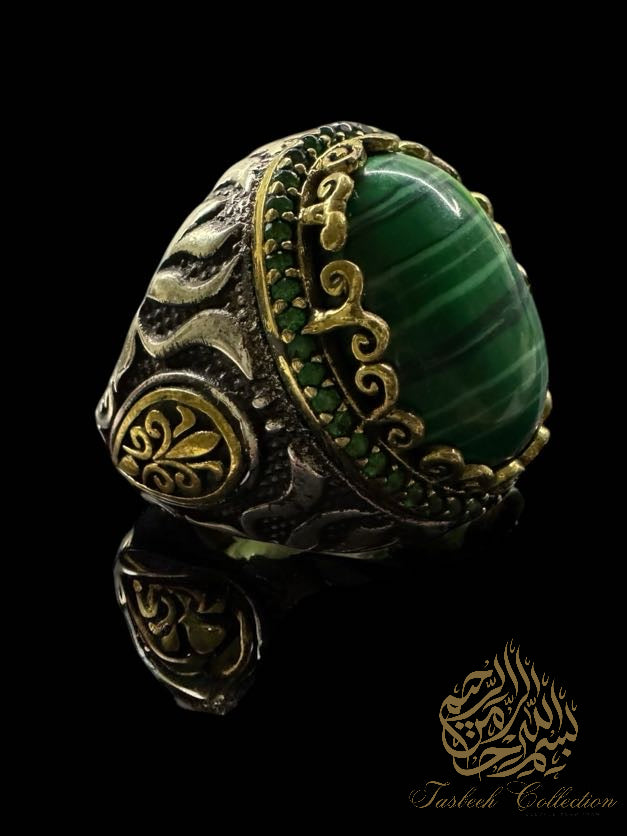 Natural Malachite Stone Premium 925 Silver Ring