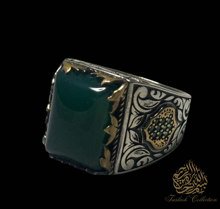 Premium Natural Green Agate Stone 925 Silver Ring