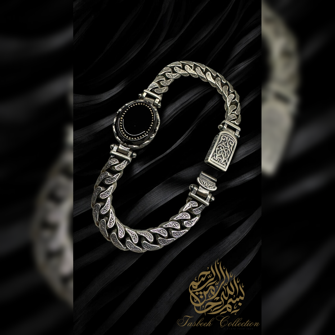 Sterling Silver Cuban Bracelet with Onyx Stone