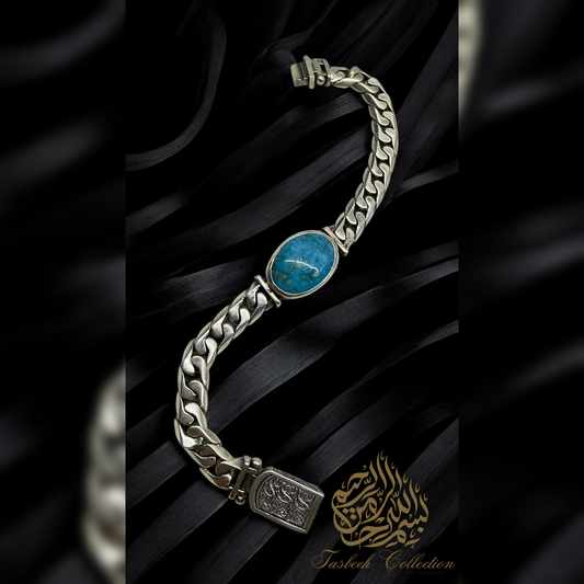 Sterling Silver Cuban Bracelet with Turquoise Stone