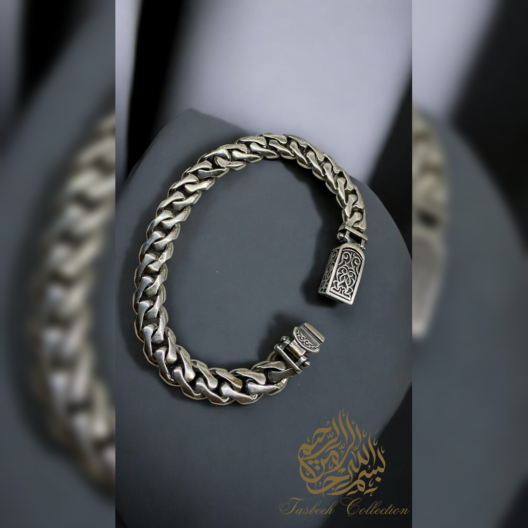 Sterling Silver Cuban Bracelet with Engraved Link