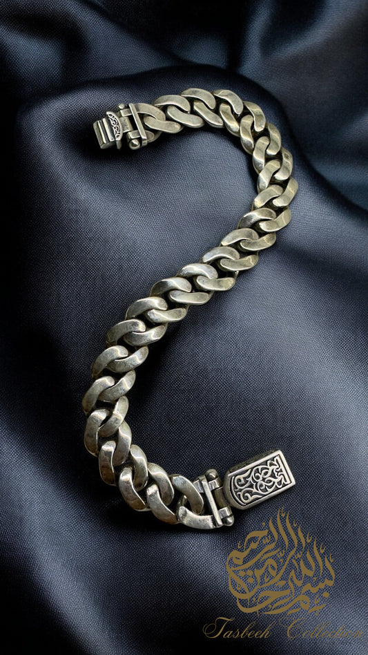 Sterling Silver Cuban Bracelet with Engraved Link