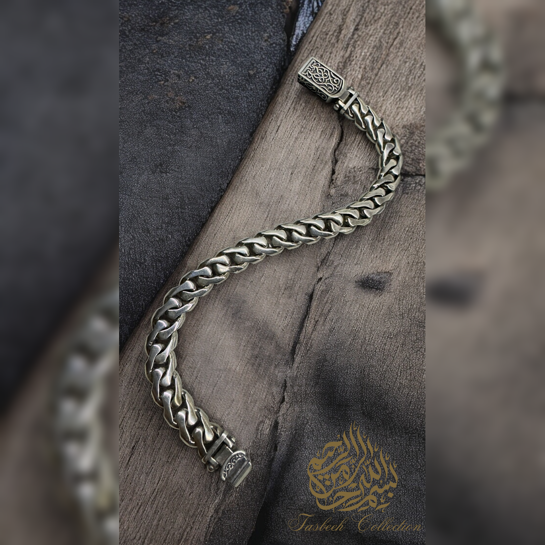Sterling Silver Cuban Bracelet with Engraved Link