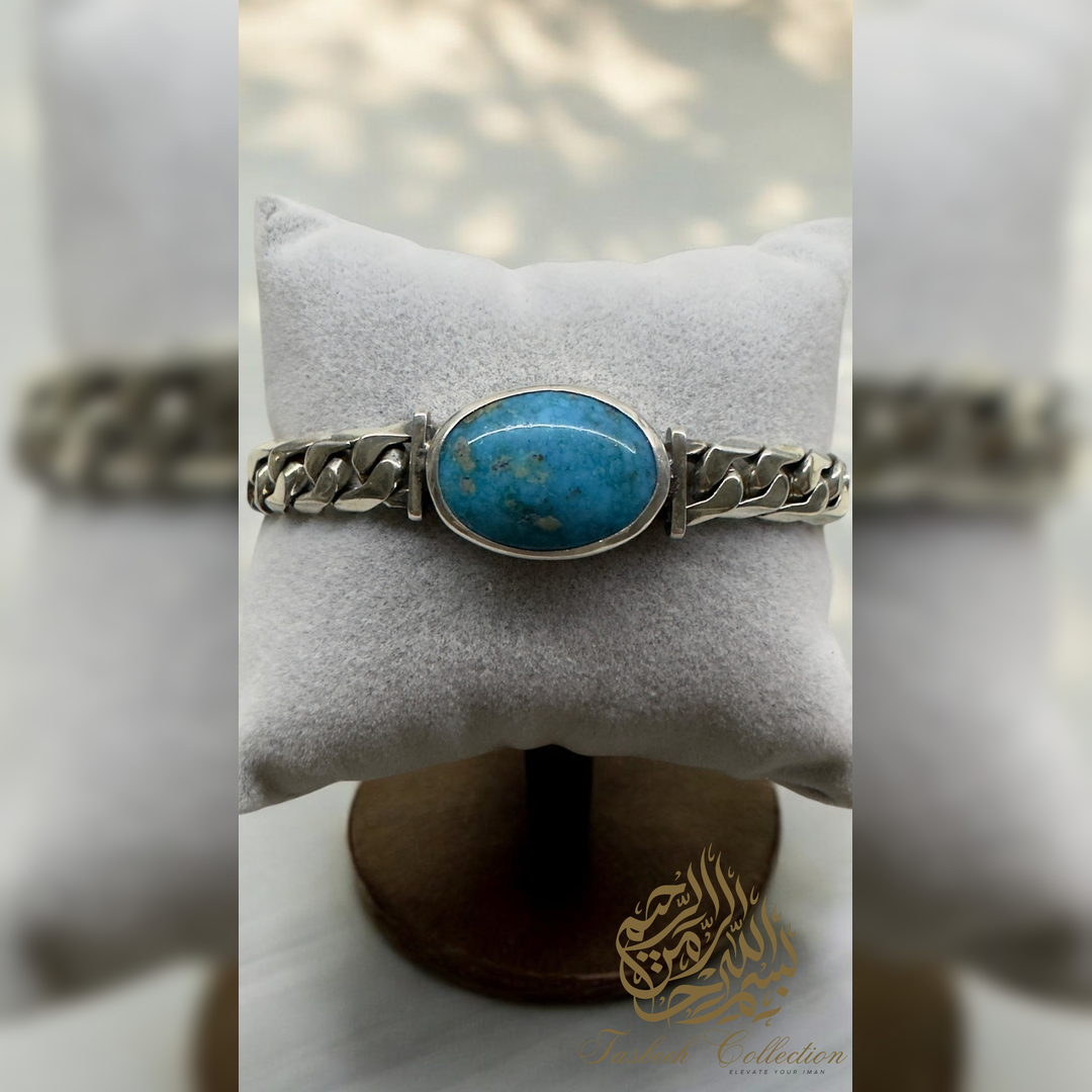 Sterling Silver Cuban Bracelet with Turquoise Stone