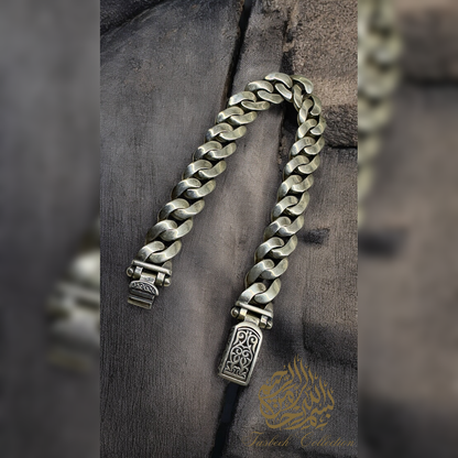 Sterling Silver Cuban Bracelet with Engraved Link