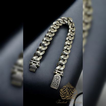 Sterling Silver Cuban Bracelet with Engraved Link