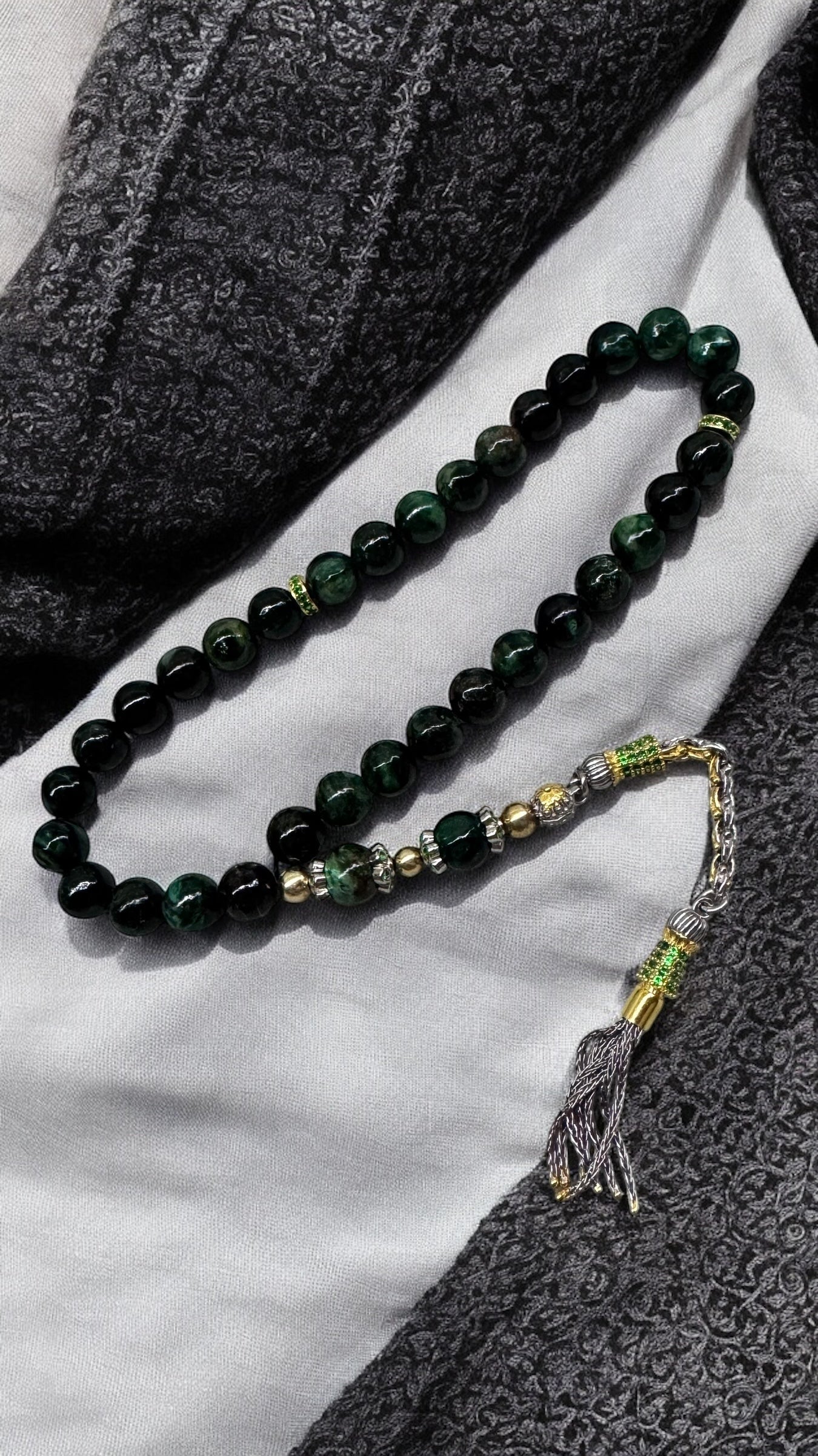 Zarafet - Limited Edition - Rosary with African Emerald and  925 Sterling Silver Tassel