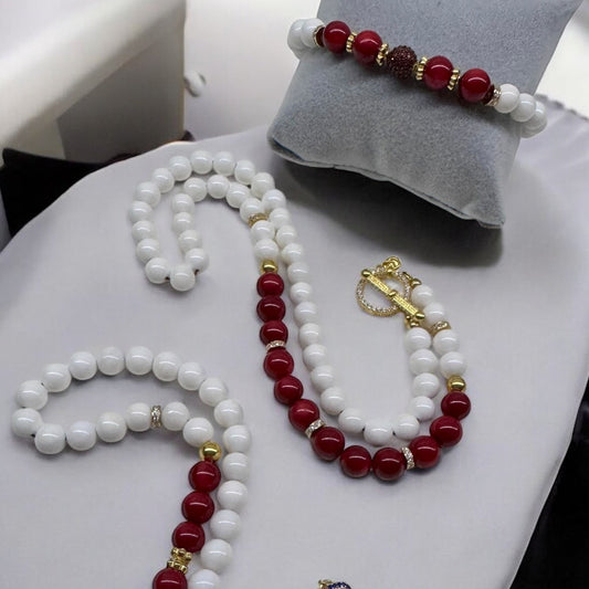 Zarafet - Mother & Daughter Set – Gold-Plated Red Coral & Mother of Pearl Set - Limited Edition