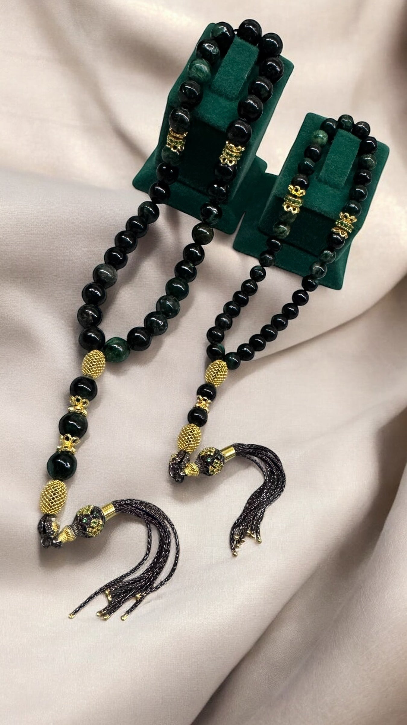 Zarafet Father & Son Edition – African Emerald & Gold-Plated Sterling Silver Tasbih Set