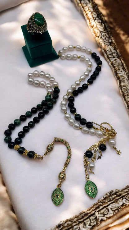 Zarafet Husband & Wife Edition – Gold-Plated Emerald, Pearl & Malachite Set