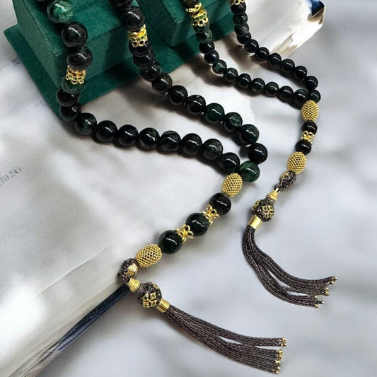 Zarafet Father & Son Edition – African Emerald & Gold-Plated Sterling Silver Tasbih Set