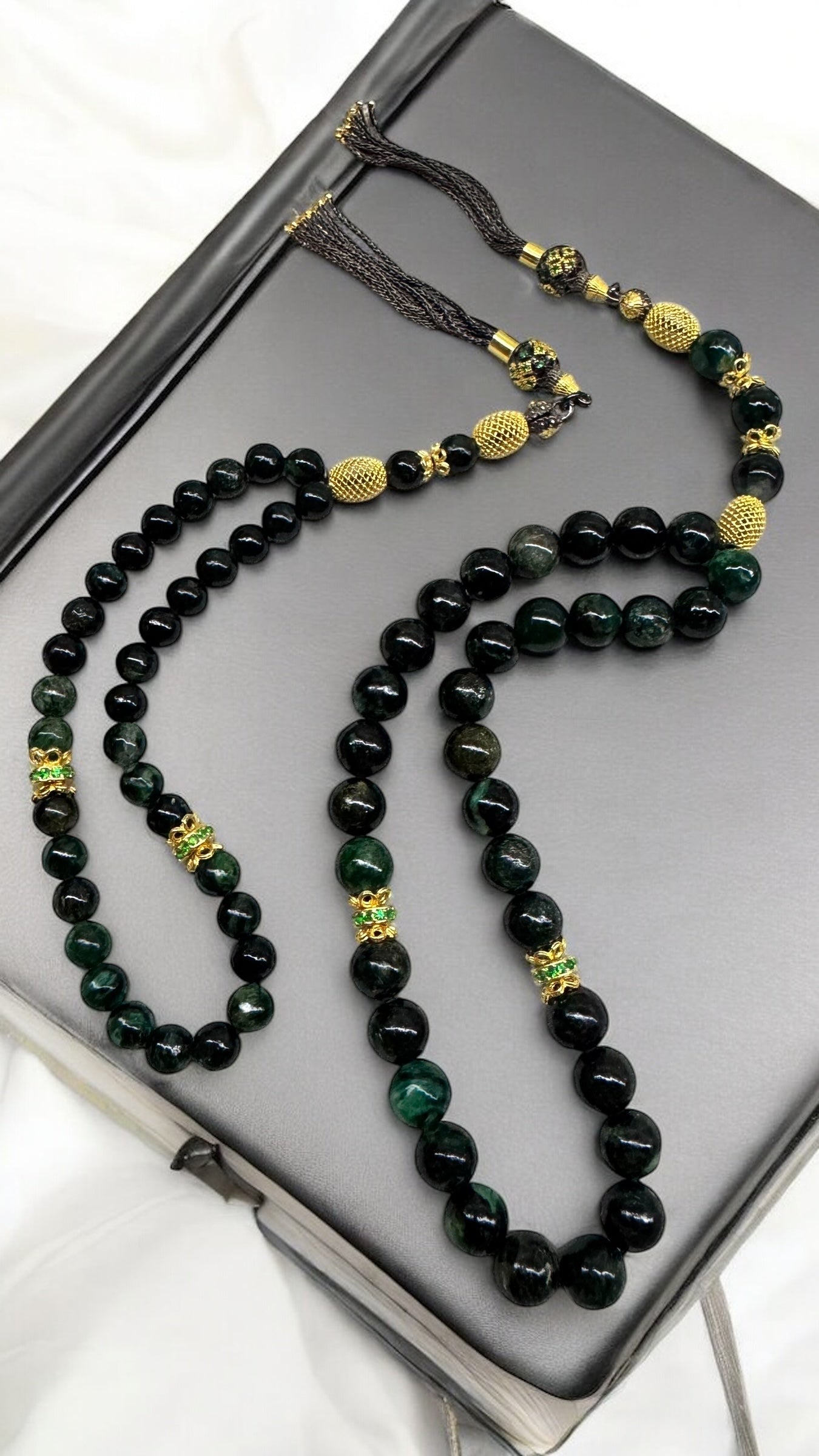 Zarafet Father & Son Edition – African Emerald & Gold-Plated Sterling Silver Tasbih Set