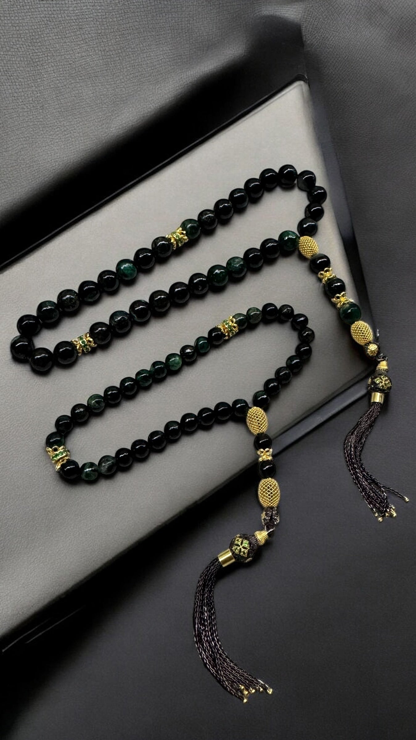 Zarafet Father & Son Edition – African Emerald & Gold-Plated Sterling Silver Tasbih Set