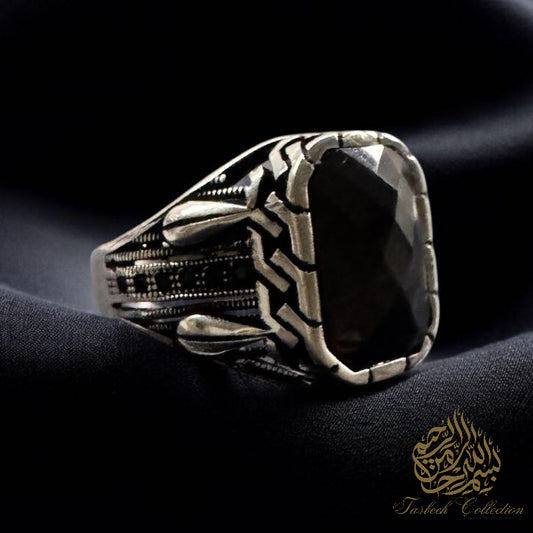 Black Natural Zircon Stone Premium 925 Silver Ring