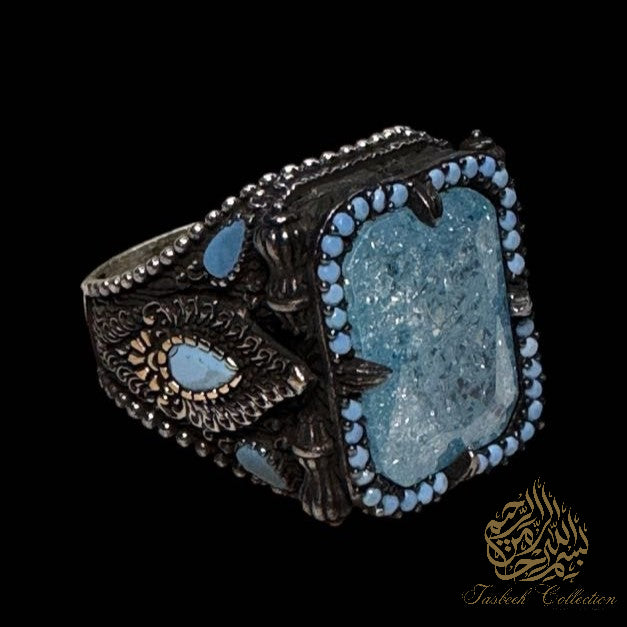 Blue Topaz with Turquoise Premium 925 Silver Ring