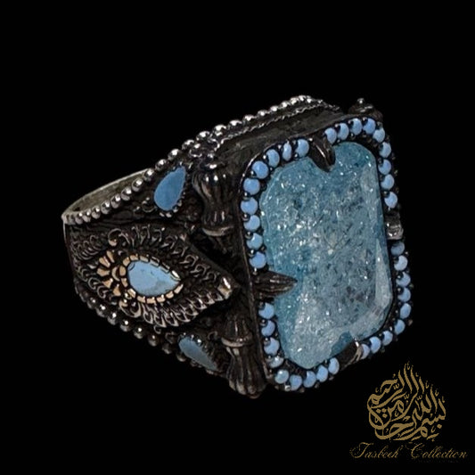 Blue Topaz with Turquoise Premium 925 Silver Ring