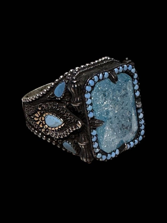 Blue Topaz with Turquoise Premium 925 Silver Ring