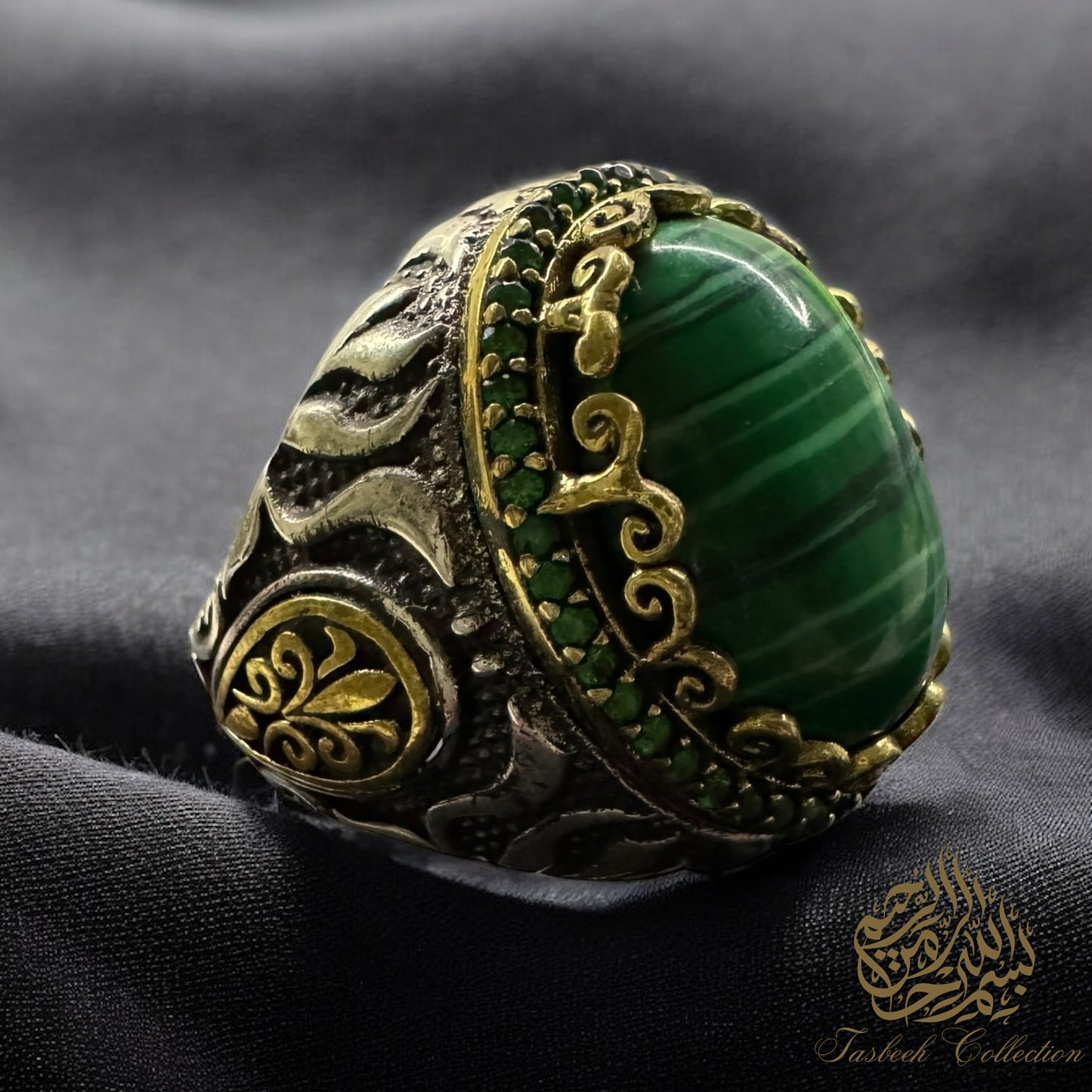 Natural Malachite Stone Premium 925 Silver Ring