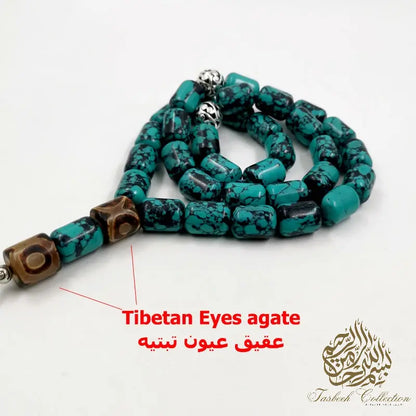 Mongolian Turquoise with Tibetan Eye Agate - Tasbeeh Collection