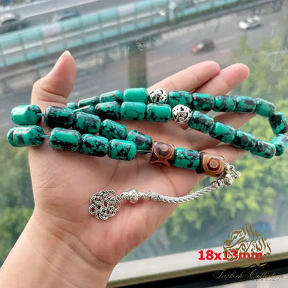 Mongolian Turquoise with Tibetan Eye Agate - Tasbeeh Collection