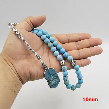 Natural Turquoise Tasbih with/without Arabic carving pendant - Tasbeeh Collection